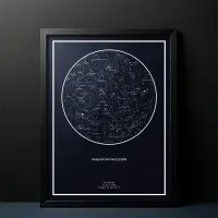 Star map print in an elegant black wooden frame